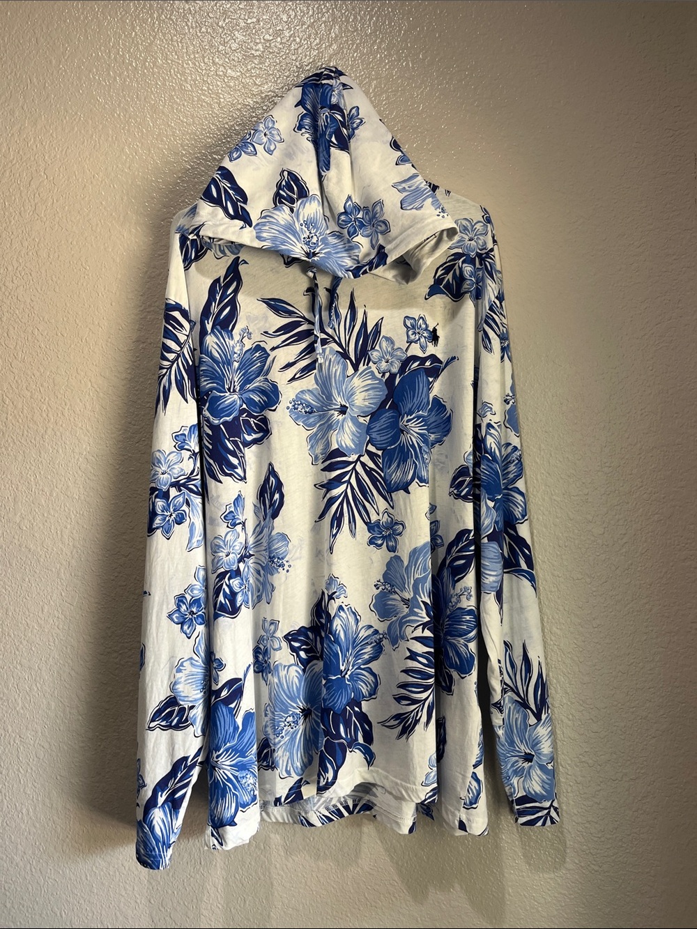 Polo by Ralph Lauren White Hoodie with Blue Floral Print Sz XXL Tropical